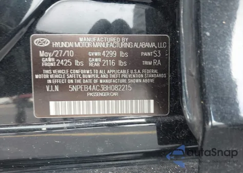 2011 Hyundai Sonata Gls из США, поврежденный, VIN 5NPEB4AC3BH082215